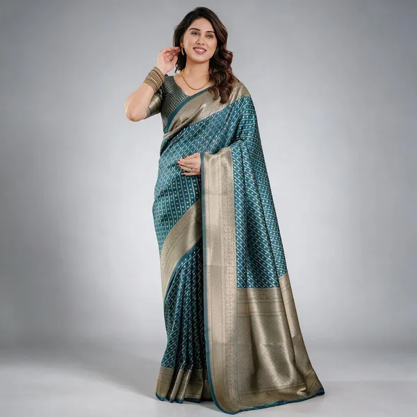 Rama_Blue_Soft_Lichi_Silk_Saree_With_Golden_Zari_Weaving_&_Ornamental_Border
