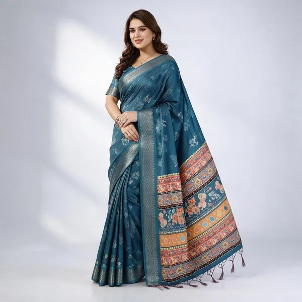 Blue_Floral_Print_Saree_For_Women