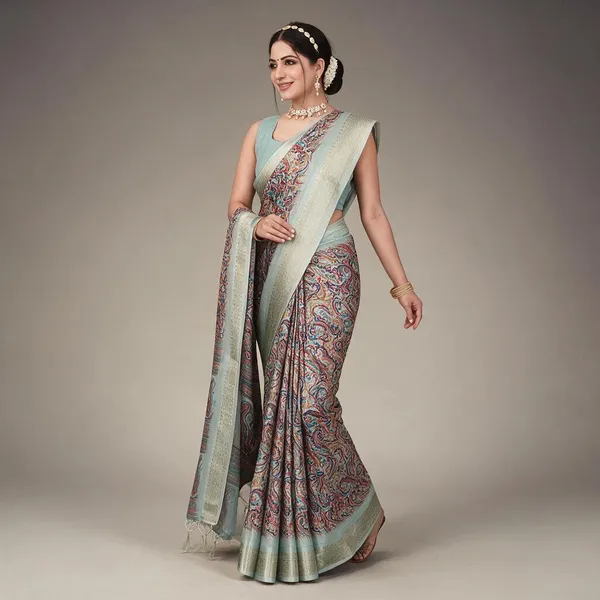 Aqua_Paisley_Print_Saree_For_Women