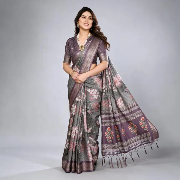 Purple_Floral_Print_Saree_With_Blouse_For_Women