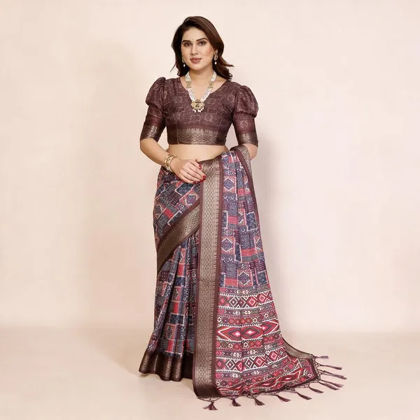 Multicolor_Printed_Saree_With_Blouse_For_Women