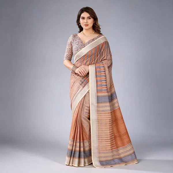 Peach_Woven_Striped_Saree_For_Women