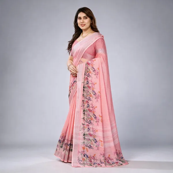 Pink_Floral_Print_Saree_For_Women