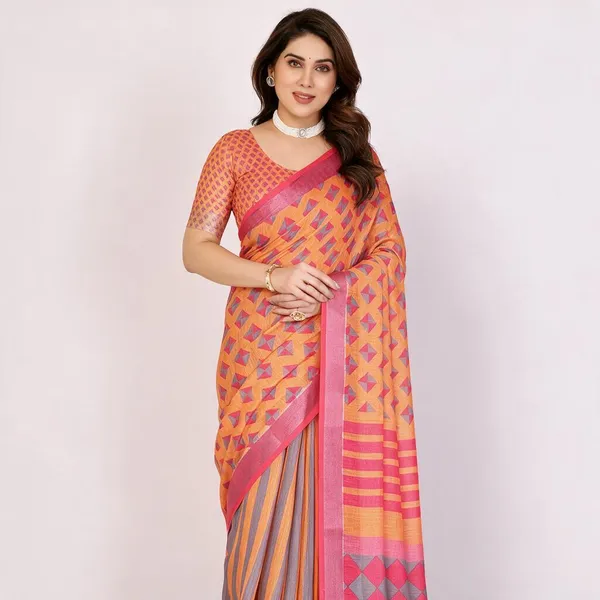 Pink_Geometric_Print_Saree_For_Women