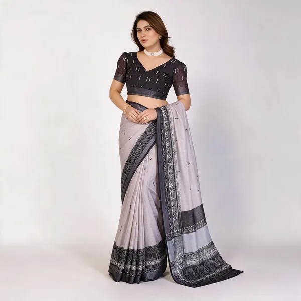 Grey_Printed_Saree_With_Blouse_For_Women