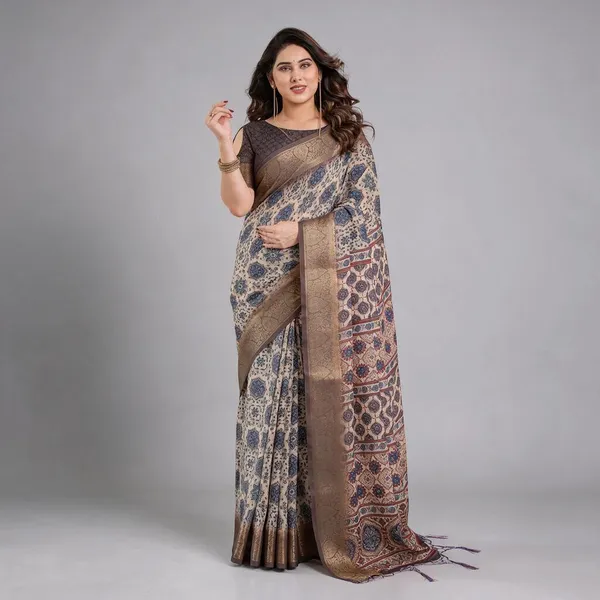 Brown_Printed_Ethnic_Saree_For_Women