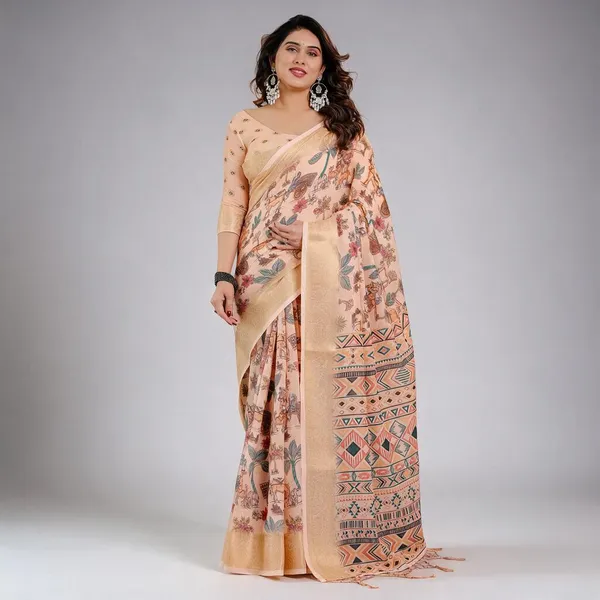Peach_Printed_Saree_For_Women