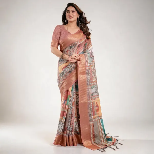 Peach_Printed_Saree_For_Women