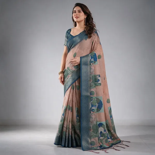 Peach_Printed_Saree_For_Women