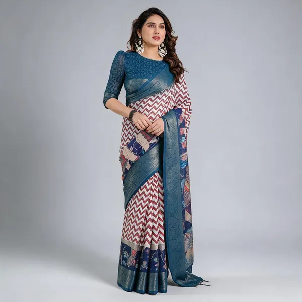 Blue_Printed_Saree_For_Women