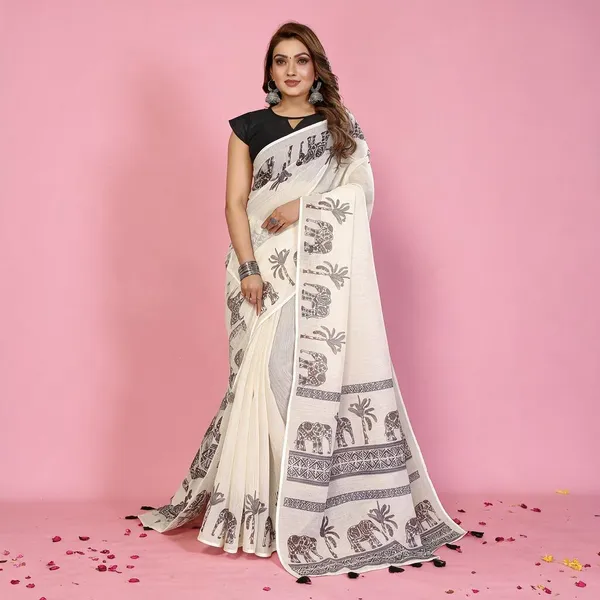 White_Printed_Saree_For_Women
