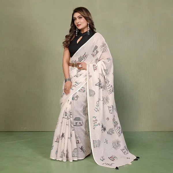 Off_White_Printed_Saree_For_Women