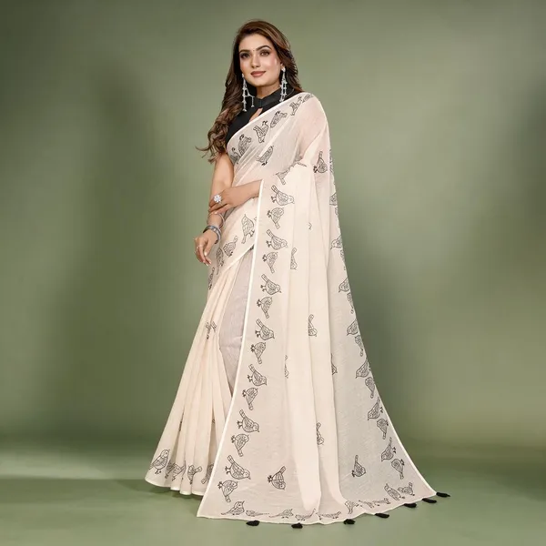 Cream_Printed_Ethnic_Saree_For_Women