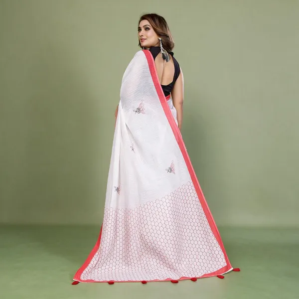 White_Geometric_Print_Saree_For_Women