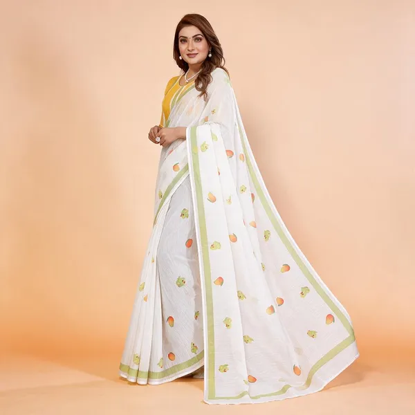 White_Printed_Saree_For_Women