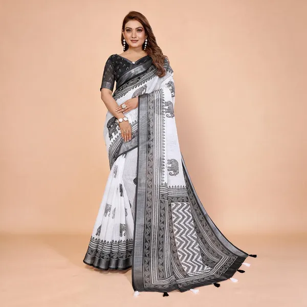 White_Printed_Saree_For_Women