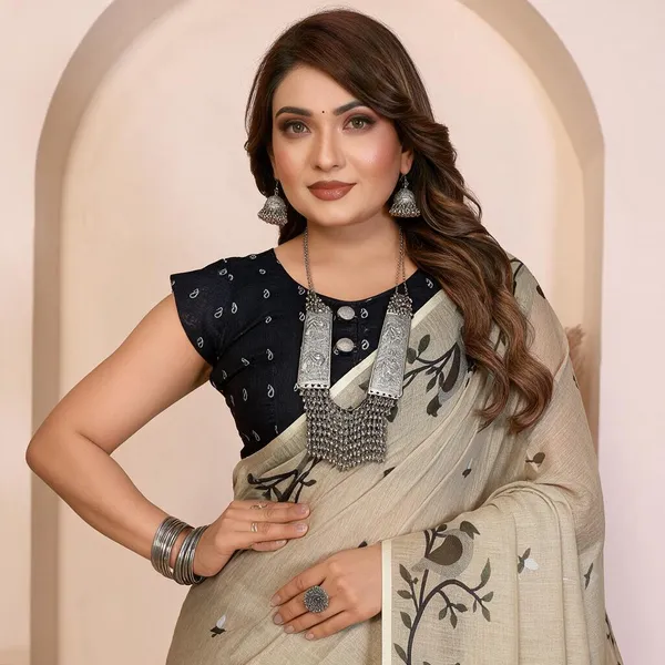 Beige_Printed_Saree_For_Women