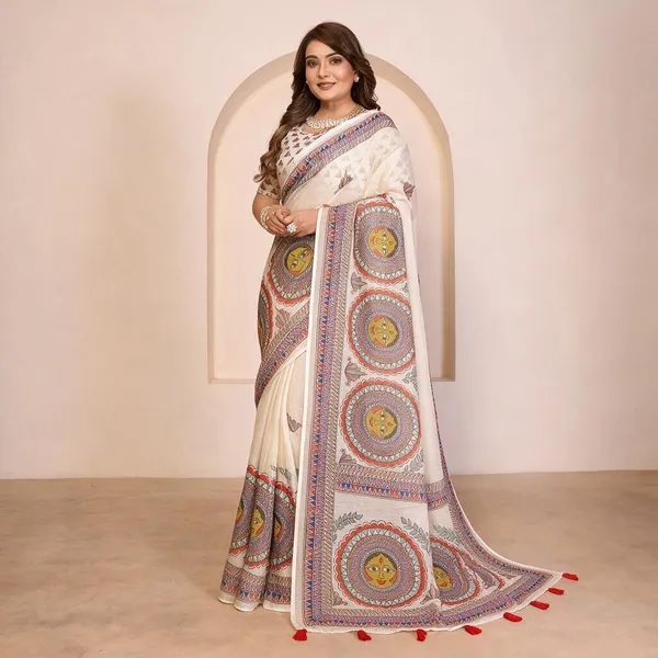 Off_White_Madhubani_Print_Saree_For_Women