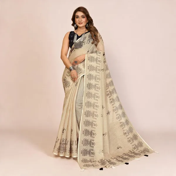Beige_Printed_Ethnic_Saree_For_Women