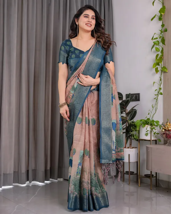 Peach_Printed_Saree_For_Women