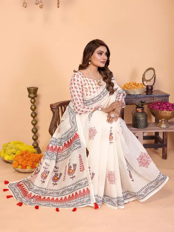 Off_White_Printed_Saree_For_Women