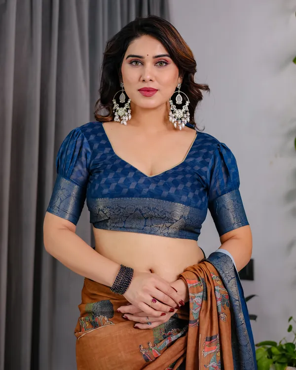 Orange_Printed_Saree_For_Women