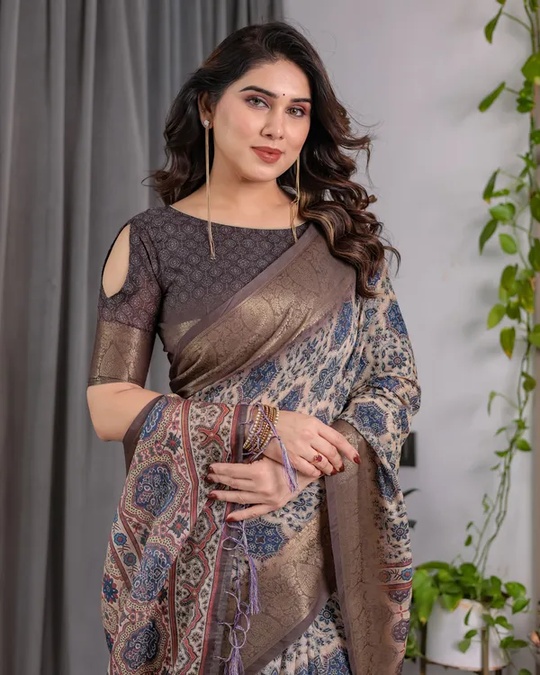 Brown_Printed_Ethnic_Saree_For_Women