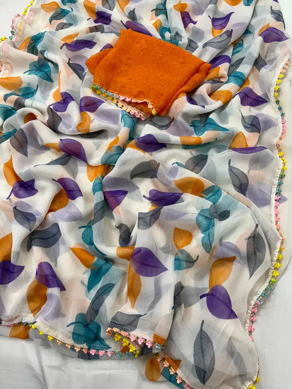 Multicolor_Leaf_Print_Saree_For_Women