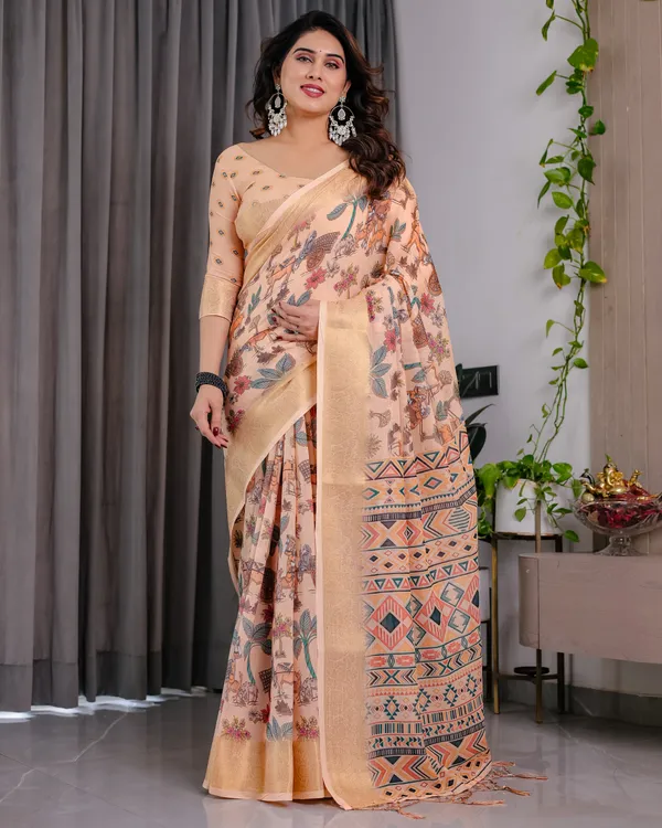 Peach_Printed_Saree_For_Women