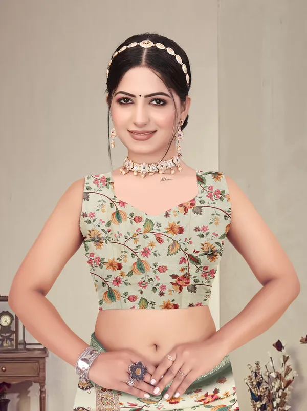 Green_Floral_Print_Saree_For_Women