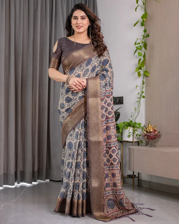 Brown_Printed_Ethnic_Saree_For_Women
