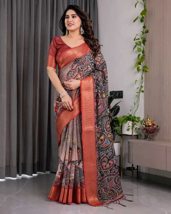 Red_Printed_Saree_For_Women