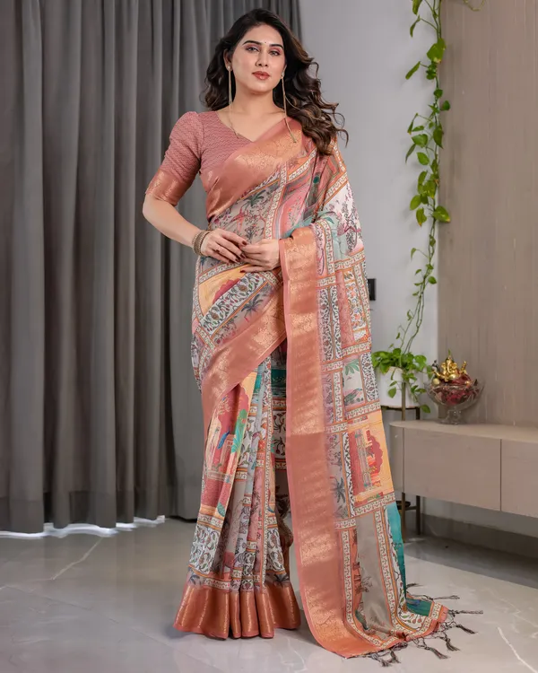 Peach_Printed_Saree_For_Women