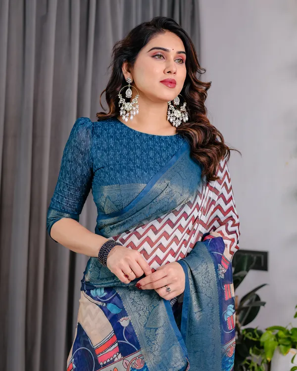 Blue_Printed_Saree_For_Women