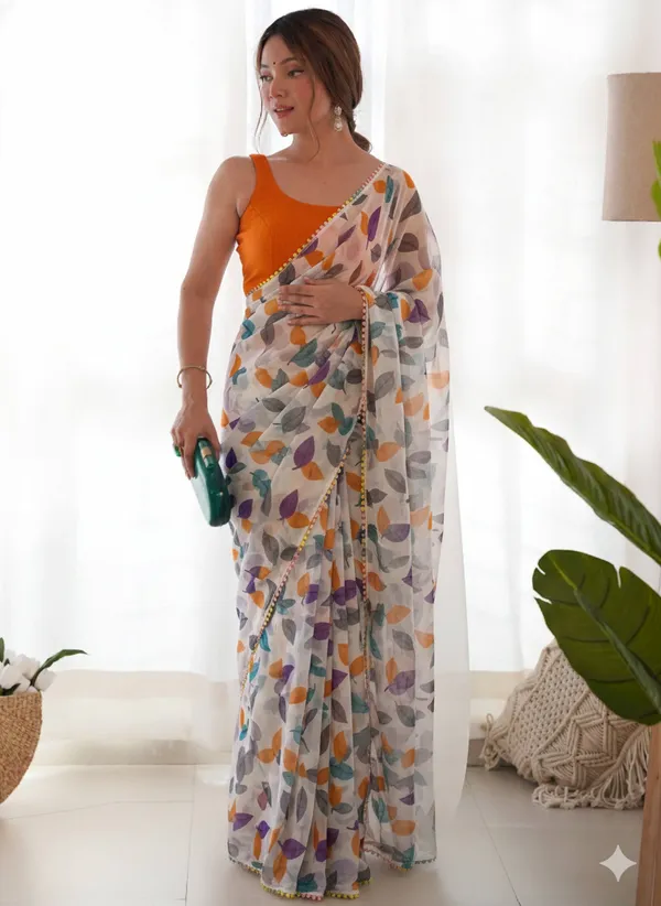 Multicolor_Leaf_Print_Saree_For_Women