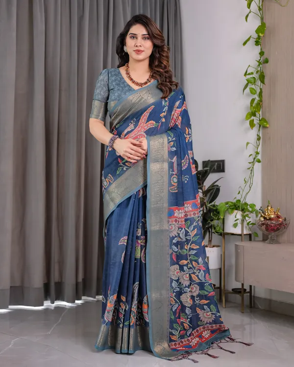 Blue_Printed_Saree_For_Women