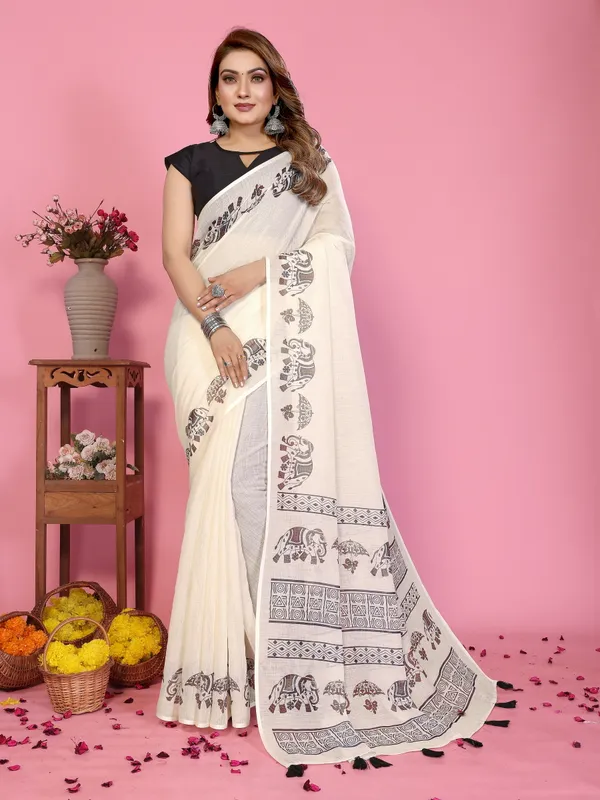 Cream_Cotton_Printed_Saree_For_Women
