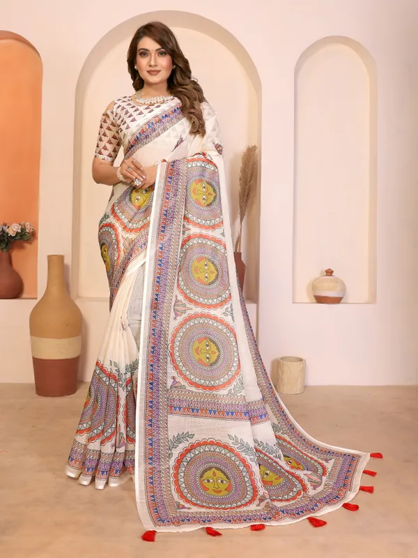 Off_White_Madhubani_Print_Saree_For_Women