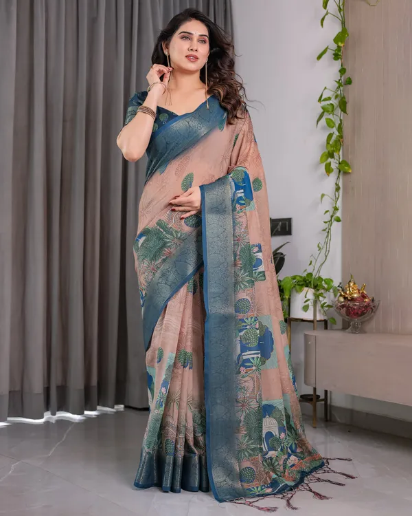 Peach_Printed_Saree_For_Women