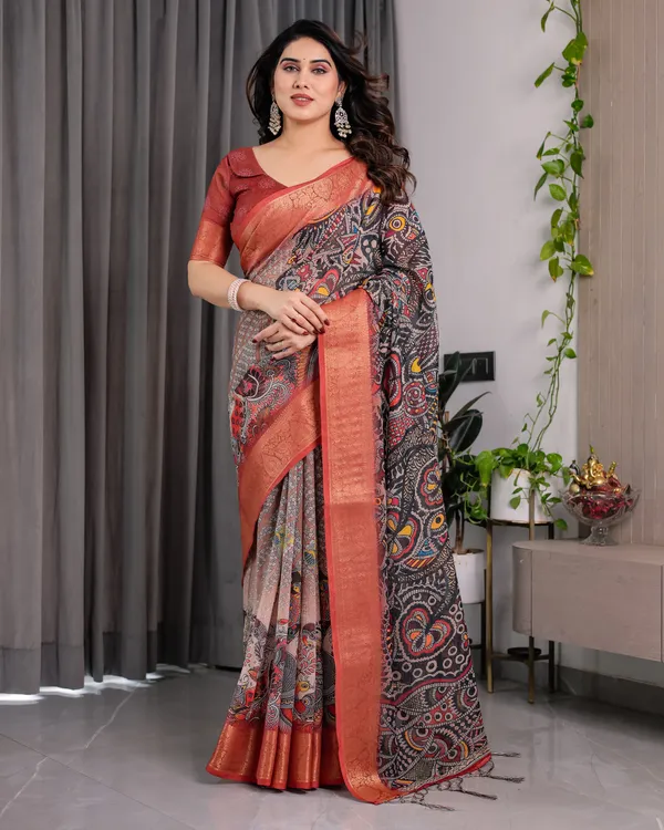 Red_Printed_Saree_For_Women