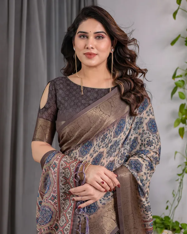 Brown_Printed_Ethnic_Saree_For_Women