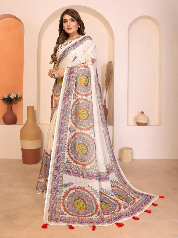 Off_White_Madhubani_Print_Saree_For_Women