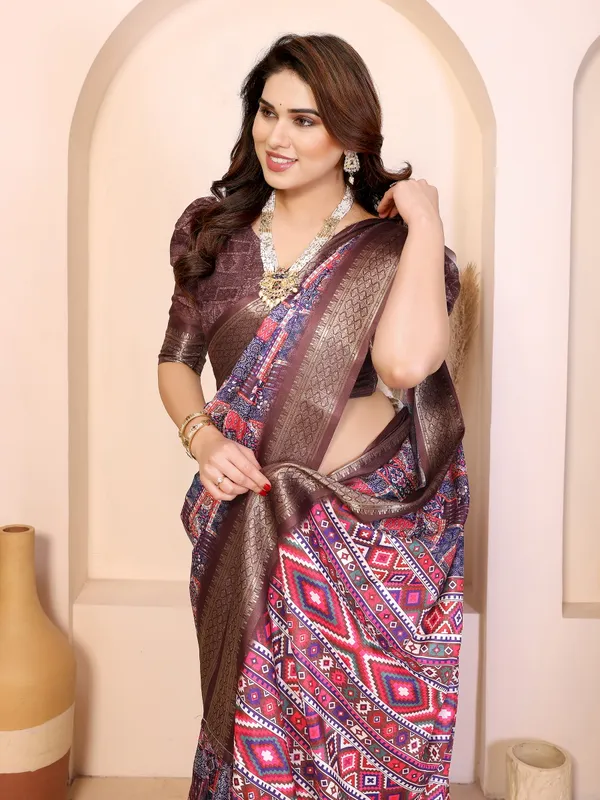 Multicolor_Printed_Saree_With_Blouse_For_Women