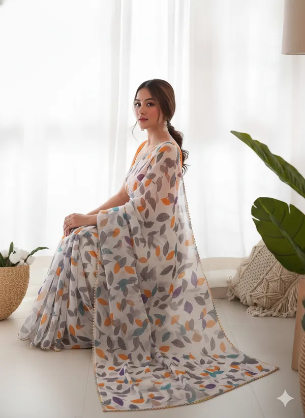 Multicolor_Leaf_Print_Saree_For_Women