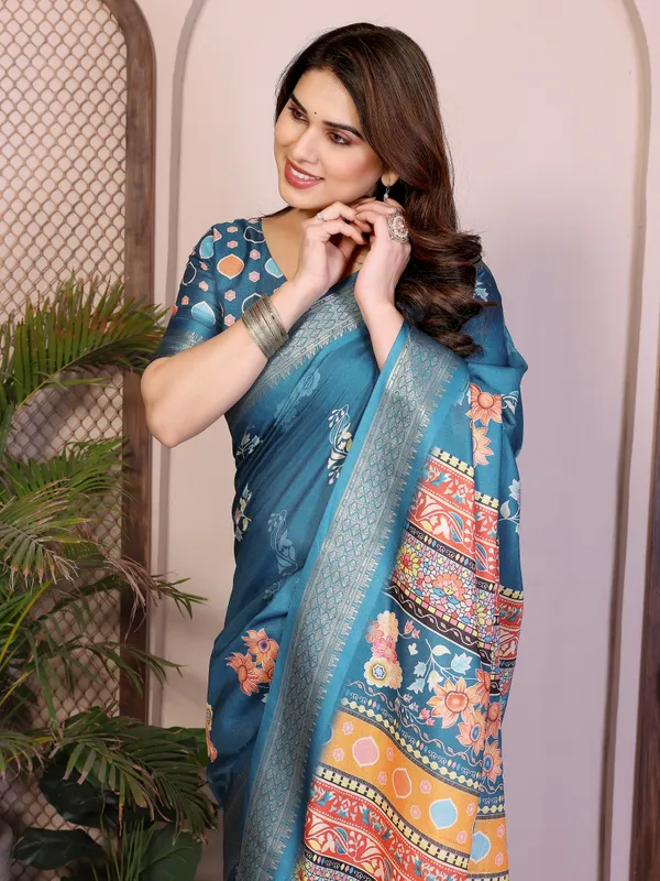 Blue_Floral_Print_Saree_For_Women
