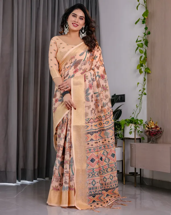 Peach_Printed_Saree_For_Women