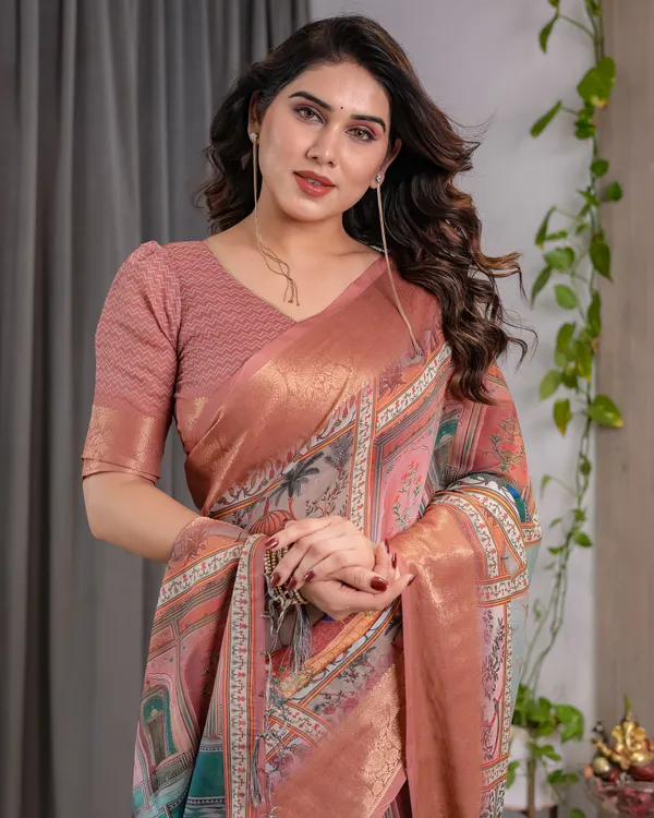 Peach_Printed_Saree_For_Women