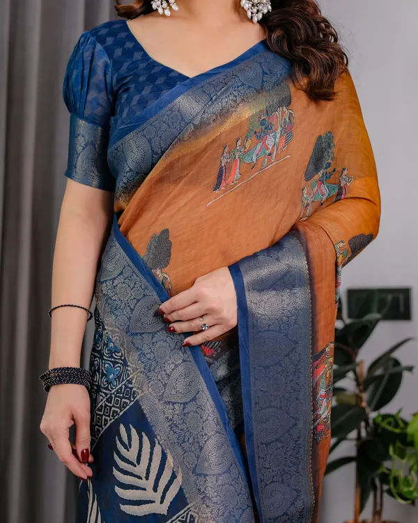 Orange_Printed_Saree_For_Women