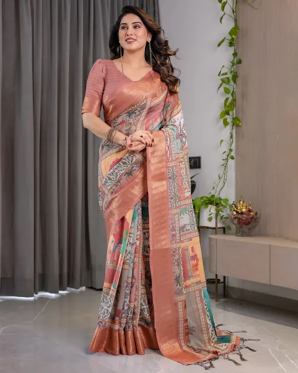 Peach_Printed_Saree_For_Women