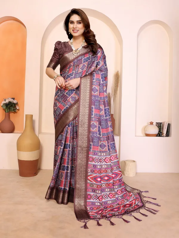 Multicolor_Printed_Saree_With_Blouse_For_Women